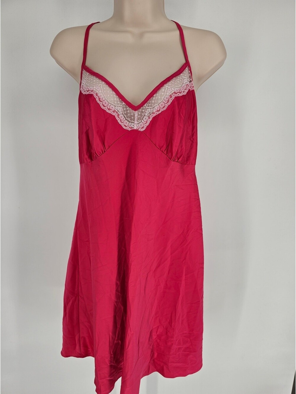 Secret Treasures Womens Sz M Dark Pink Satin Nightgown Pretty Lace Trim